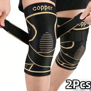 TEMU 2개입 구리 무릎 보호대 스트랩 포함 | 안정성을 위한 블랙 압박 슬리브, 나일론 혼방, 모던 디자인, 스트랩 패스트 클로저, 편안하고 내구성, 일상 활동에 적합 - Bdlnkakk