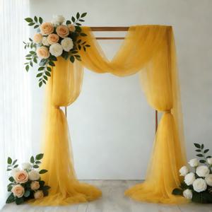 TEMU 4개입, 발렌타인데이 사랑 테마 노란색 메시 핸드메이드 원단, 밝은 노란색으로 축제의 로맨틱한 분위기에 적합, 부드럽고 암호화된 메시 원단은 피부 친화적이고 통기성이 좋으며 높은 드레이프와 쉬운 스타일링이 가능합니다.