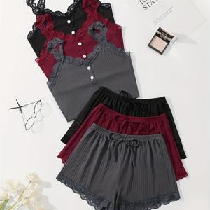 TEMU 멀티컬러 & 멀티스타일 여성용 우아한 골지 섹시 오프숄더 캐미솔 슬립탑 & 캐주얼 쇼츠 라운지웨어 투피스 세트