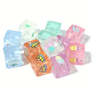 TEMU 귀여운 동물 & 음식 디자인의 10개 생동감 있는 아크릴 사각 비즈 - DIY 주얼리, 폰 참 & 공예 프로젝트에 완벽, 주얼리 만들기용 비즈
