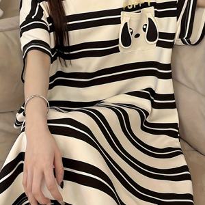 TEMU 여성용 귀여운 강아지 & 프린트 잠옷 드레스, 드롭 숄더 반팔 라운드넥 티셔츠 드레스, 편안한 나이트가운