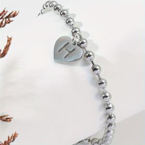 TEMU 여성들의 일상 착용에 적합한 스테인리스 금색 라운드 비즈 하트 모양 글자 팔찌, 26가지 이니셜 성씨 문자