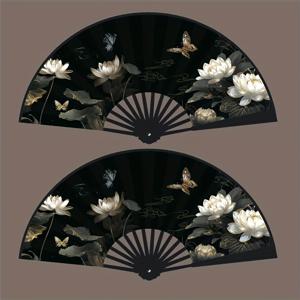 TEMU 플라스틱으로 만들어진 8인치 접이식 선풍기, 고대 스타일, 남성 한푸 댄스용으로 디자인됨, 천 포함