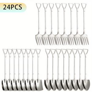 TEMU 12/18/24개입 - 창의적인 스테인리스 스틸 스패츌러 모양 스푼 및 포크 | 은색, 수박 및 귀여운 디저트 스푼, 가정, 디저트 가게, 레스토랑, 학교, 사무실, 휴일, 결혼식, 크리스마스 선물, 식기세척기 사용 가능, 6.1인치