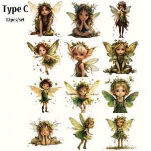 TEMU 12/20개 세트, 수제 크리에이티브 빈티지 스타일 요정 마녀 스티커 (다이어리, 노트북, 앨범 장식용), 기발한 녹색 숲 요정 테마, 프로젝트 및 선물용으로 완벽. 할로윈용