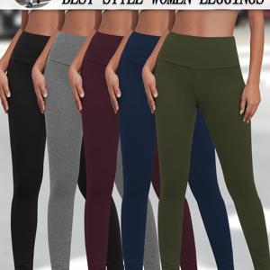 TEMU 여성용 하이웨이스트 텀미 컨트롤 운동용 레깅스 5팩 - 풀 커버리지 비투명 요가 러닝 팬츠, 5가지 색상 (솔리드), 부드럽고 신축성 좋은 체육관 운동용 팬츠, 산후 및 바디 컨투어링용, 체육관, 댄스, 캐주얼 웨어 다용도 -