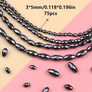 TEMU 천연 검은색 갈코프라이트 및 헤마타이트로 제작된 3/4/5/6mm 사이즈의 검은색 파체트 타원형 비즈 한 팩. 수제 팔찌, 목걸이, 귀걸이 및 일반 주얼리 제작 재료로 적합합니다.