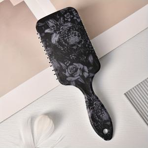 TEMU 해골 & 꽃무늬 에어 쿠션 빗 - 정전기 방지, 모든 머리 유형에 적합한 편안한 그립, 스타킹 스터퍼
