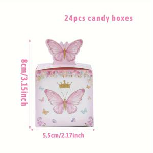 TEMU 여자/남자 선물 세트, 핑크 & 보라색 나비 테마 종이 사탕 상자 24개, 생일 선물, 브라이덜 샤워, 웨딩 파티 답례품으로 완벽