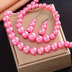 TEMU 목걸이, 팔찌, 귀걸이 포함된 모조 진주 주얼리 4종 세트. 데일리, 생일, 발렌타인데이, 결혼식에 이상적이며 완벽한 선물입니다.