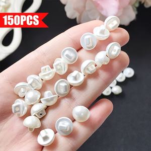 TEMU 150개 아크릴 비즈 & 비즈 어소트먼트 - 10mm x 8mm 라운드 화이트 장식 버튼, 의류, 셔츠, 블레이저용 - 우아한 패션 공예 재료