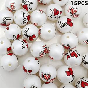 TEMU 매력적인 로맨틱 발렌타인데이 원형 비즈 15개입, 구멍 크기 0.63인치, 주얼리 제작 및 휴일 장식 (휴대폰 체인, 펜 장식 등)에 적합, 다양한 스타일로 제공