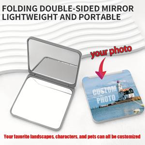 TEMU 1개 맞춤형 휴대용 메이크업 미러 - 양면 HD 프린팅 (사진 가능) - 여행, 반려동물 및 풍경 사진 포함 - 가볍고 접이식 디자인으로 휴대 간편 - 친구와 가족을 위한 완벽한 선물, 개인화 가능한 거울 | 플라스틱 프레임