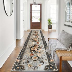 TEMU 유럽 스타일의 고급스러운 긴 복도 카펫, 플로럴 패턴 디자인, 내구성, 부드러움, 편안함, 주방 및 거실에 적합한 바닥 매트, 현관 러너 및 세탁실 카펫으로 이상적
