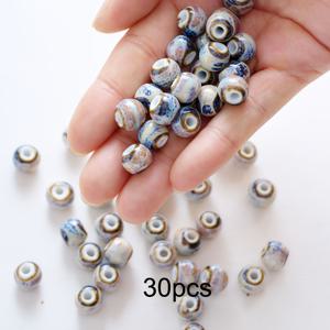 TEMU 30개 세라믹 가마로 구운 크레인 플라워 핸드메이드 비즈 - 대리석 무늬 다색 루스 비즈, 팔찌 & 목걸이 DIY 공예용, 아티산 제작 라운드 스페이서 비즈, 액세서리 만들기