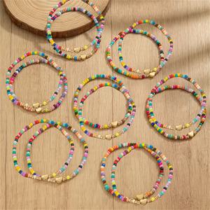 TEMU 14개 컬러 비즈 팔찌 세트 - 하트 참 장식, 캐주얼 스타일 및 선물용 완벽 - 사계절 내내 어울리는 아이템