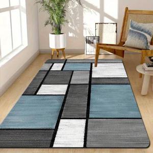 TEMU 1개 두꺼운 1.1cm 거실 바닥 매트, 연한 파란색 블록 체크무늬 프린트 바닥 매트 두껍고 미끄럼 방지 및 내마모성으로 주방, 거실, 현관, 발코니 및 홈 데코에 적합