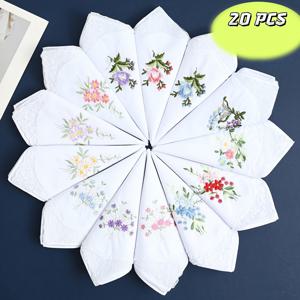 TEMU 여성을 위한 우아한 빈티지 플로럴 레이스 손수건 20개 세트 - 섬세한 자수 폴리에스터, 웨딩 및 파티용, 핸드워시 또는 드라이클리닝 가능, 다양한 색상 (파랑, 분홍, 노랑, 초록)