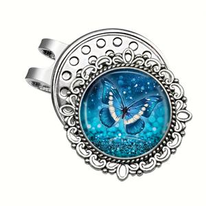 TEMU 매력적인 파란색 나비 패턴의 레이스 모자 클립이 있는 자석 골프, 유리 소재의 철제 골프 포지션 마커 액세서리, 간편한 탈부착, 골퍼에게 적합