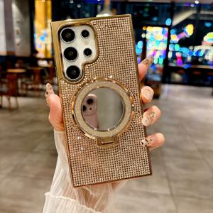 TEMU 폰 케이스: 럭셔리 천다이아몬드 전착 마그네틱 폰 케이스 for S25 울트라, S24 울트라, 갤럭시 S23 울트라용 미러 스탠드 케이스, S25 울트라용 글리터 메이크업 미러 스탠드 보호 커버