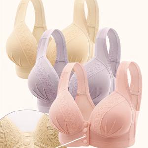 TEMU 3개 세트, 레이스, 등 뒤 마감, 조절 가능, 와이어 없음, 지지력, 편안함, 브라, 95% 나일론 및 5% 엘라스테인 소재의 란제리