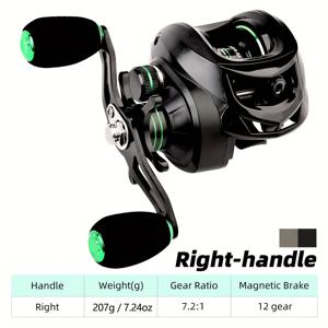 TEMU 베이트캐스팅 낚시 릴 - 7.2:1 기어비, 최대 드랙 8Kg, 양손잡이 핸들, 담수 및 해수 낚시 겸용 블랙 앤 그린 디자인