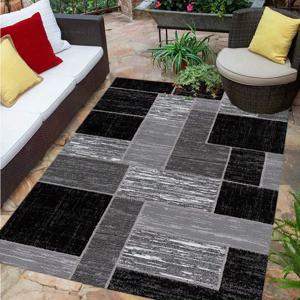 TEMU 1개 대형 블랙 & 그레이 기하학 패턴 야외 매트 - 파티오, 발코니, 수영장 옆, 마당용 100% 폴리에스터 세탁 가능한 장식 매트 - 내구성 있는 직사각형 바닥 매트, 모던 디자인