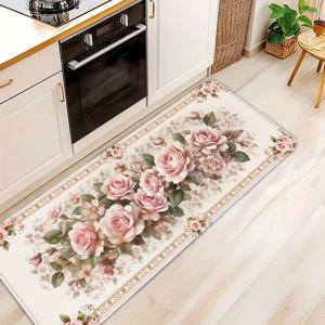TEMU 플로럴 프린트 주방 매트 세트, 1/3개, 심플하고 우아한 빈티지 로맨틱 장미 프린트 매트, 발렌타인데이 장미 주방 장식 매트, 봄 여름 장식용 선물, 가정용 침실 거실 출입구 벽난로 장식용 매트, 미끄럼 방지, 경량, 세탁 가능, 홈 데코 매트