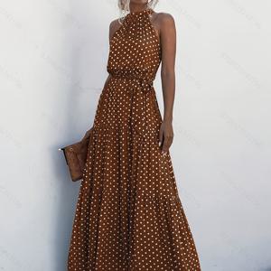 TEMU 폴카 도트 프린트 홀터넥 벨트와 플리츠 디테일 드레스