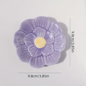 TEMU 세라믹 노란 꽃 장식 접시, 북유럽 스타일, 귀걸이, 반지, 목걸이, 팔찌 보관용, 보라색 꽃 디자인의 홈 데코 트레이, 주얼리 트레이