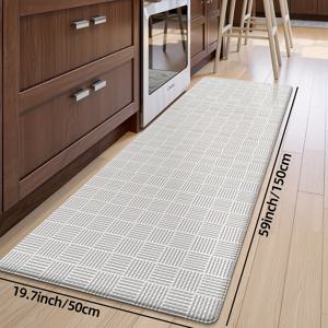 TEMU 주방 바닥 매트, 가정용 긴 주방 러그, 쉬운 체크 무늬 패턴, 편안한 발감을 위한 느린 반발, 세탁 가능 및 미끄럼 방지, 홈 데코에 적합