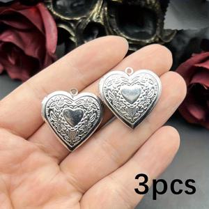 TEMU 빈티지 스테인리스 스틸 하트 모양 상자 3개 세트. 목걸이, 사진 로켓, 기타 참 장식 주얼리 공예 제작에 적합합니다.