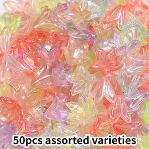 TEMU 50개 투명 아크릴 백합 꽃 비즈 캡, AB 컬러 멀티컬러 백합 비즈 & 비즈 세트, 주얼리 만들기, 공예 및 장식용, 공예 비즈 액세서리 및 플로럴 디자인