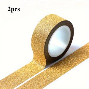 TEMU 2개 골드 글리터 페이퍼 테이프 장식 공예 자체 접착 글리터 트림, 글리터 플레이크 테이프 골드 파우더 테이프 소형 컬링 파우더 컬러 테이프