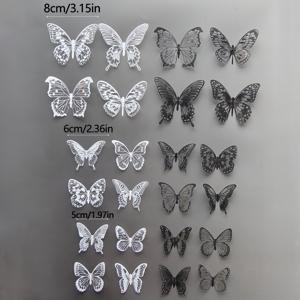 TEMU 24개 흑백 나비 벽 스티커, 3D 시뮬레이션 나비 PVC 나비 벽 장식, 웨딩 파티 분위기 장식 홈