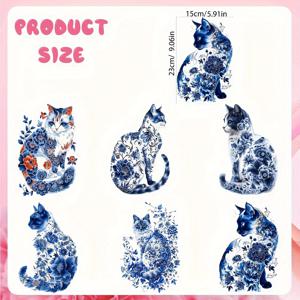 TEMU 6개입 컬러풀 고양이 아이언온 열전달 스티커, 고품질 종이 앱리케 DIY 의류 티셔츠 마스크 티백팩용