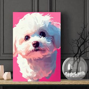 TEMU 2D 플랫, 2D 플랫, 흰색 비숑 프리제의 촘촘한 촬영 캔버스 프린트, 나무 프레임, 홈 데코레이션에 완벽. 크리스마스, 기념일, 신학기, 해변 파티, 봄 축제 선물로 좋습니다.