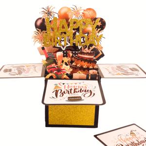 TEMU 글리터 종이로 만든 핸드메이드 팝업 생일 카드 (풍선 선물 디자인). 빈 메모지 카드와 봉투가 포함되어 있으며 생일 파티 초대장 및 홈 데코레이션에 적합합니다.