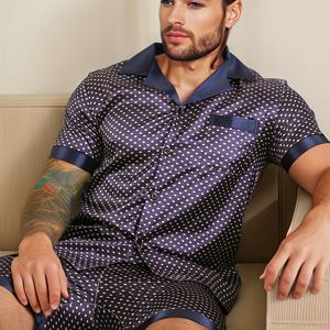 TEMU 남성용 반팔 잠옷 세트 2pcs, 봄·여름·가을 겨울용 부드러운 홈웨어