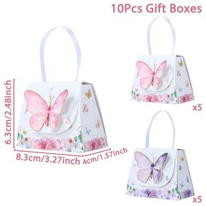 TEMU 그녀/남자를 위한 선물 세트 10개, 핑크 나비 꽃무늬 손잡이 선물 상자, 생일 선물로 이상적, 나비 꽃 디자인 특징, 파티 답례품, 공주 생일 및 베이비 샤워 용품으로 완벽, 첫돌 축하 행사에 적합
