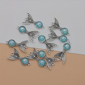 TEMU 10개 핑크 블루 피쉬 테일 커넥터 귀걸이 참 아연 합금 고대 실버 티베트 스타일 팔찌 DIY 목걸이 펜던트 패션 주얼리 만들기용