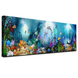 TEMU 1개 5D DIY 대형 페인팅 키트, 36x12인치/90x30cm 꿈꾸는 수중 세계 라운드 풀 아트 키트, 홈 벽 장식용, 할로윈, 크리스마스, 부활절 및 생일 선물
