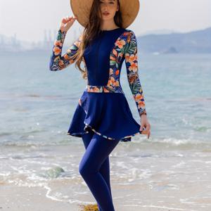 TEMU 여성용 모던 원피스 수영복 긴팔 하이넥 플로럴 프린트 풀커버지 지퍼 앞면 - 라마단 이드 여름 휴가용 스트레치 비치웨어, 고웨이스트 수영복, 신축성 좋은 소재