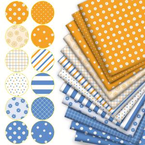 TEMU 12개 블루 & 오렌지 , 도트 데이지 여덟 번째 패브릭 묶음, 폴리에스터 퀼팅 원단 - DIY 공예, 수제 프로젝트, 선물 가방, 인형 옷, 베개 커버, 지갑 만들기용, 120g/m², 9.45