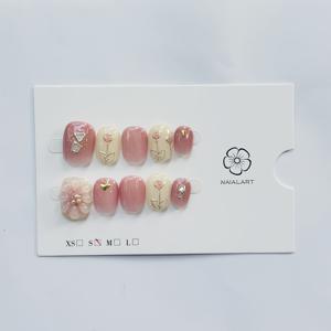 TEMU 핸드메이드 푸시 타입 네일 패치 핸드메이드 숏 튤립 핑크 젠틀 시리즈 인조 손톱