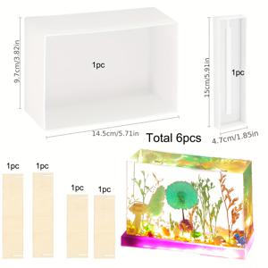 TEMU 6개 세트 직사각형 나이트 라이트 실리콘 몰드 키트 - 1개 사각 실리콘 몰드 + 1개 베이스 실리콘 몰드 + 나무 스탠드 4개, 에폭시 레진 DIY용 홈