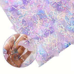 TEMU 1개 51.18x19.68인치(130x50cm) 꽃 시퀸 3D 스타일 튤 메쉬 원단, 수제 DIY 파티 장식, 배경 장식, 테이블 장식용 패브릭 및 기타 다목적