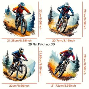 TEMU 산악 자전거 스티커 4개 세트 - 다이나믹한 먼지 자전거 디자인, 의류, 가방 및 장비에 적합한 열전사 패치 - 사이클링 매니아를 위한 이상적인 선물, 평면 2D 스타일, 자전거 추가 장비, 아웃도어 스포츠 장식
