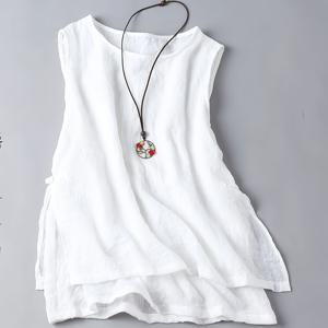 TEMU 여성용 버클 잠금장치 이중 레이어 화이트 탱크탑, 민소매 여름 상의