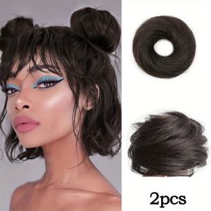 TEMU 2개 세트 메시 번 스크런치 헤어피스 - 인모 쉬뇽 헤어피스, 업두 헤어 번 헤어 익스텐션 여성용, 토슬드 탄성 밴드 헤어 번, 데일리 라이프 및 휴가 스타일에 적합한 쉬운 헤어 스타일 액세서리